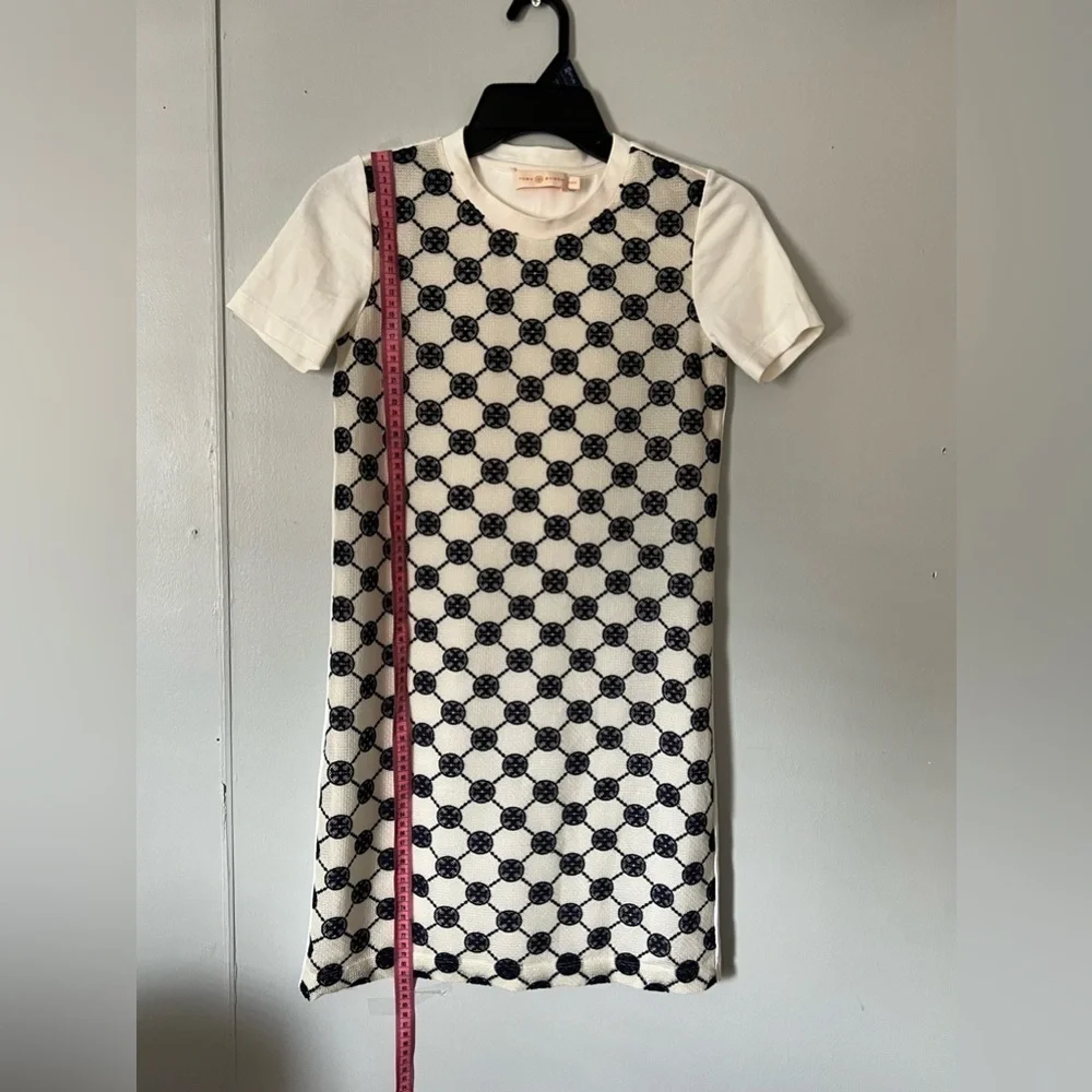 Tory Burch White and Black Geometric Short Sleeve Top